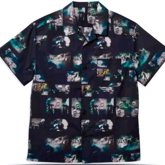 Disney Shirt The Skeleton Dance Button Up Collared Woven Adult M NWT - Picture 1 of 4